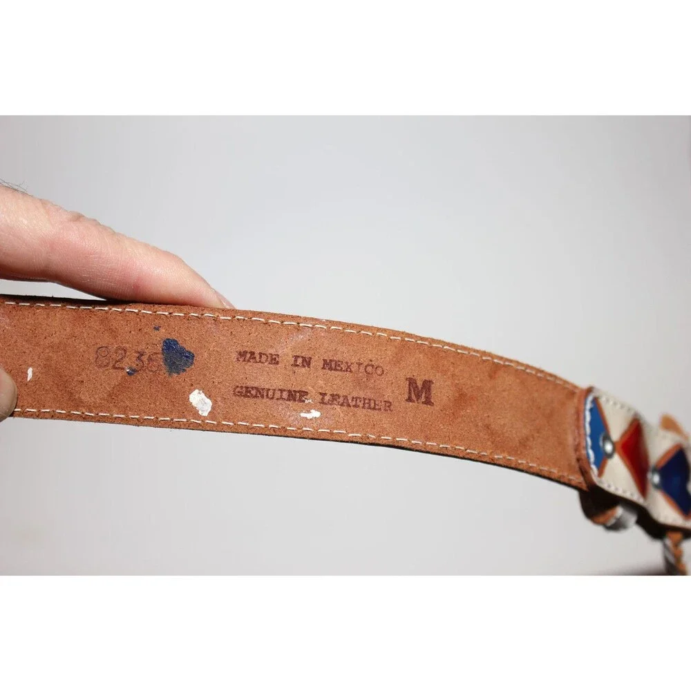 Colorful hand painted Leather Belt White - Color Diamonds - SIZE S/M - 34